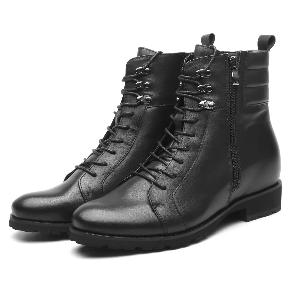 8 CM /3.15 Inches CMR CHAMARIPA Black Leather Motorcycle Boots for Men