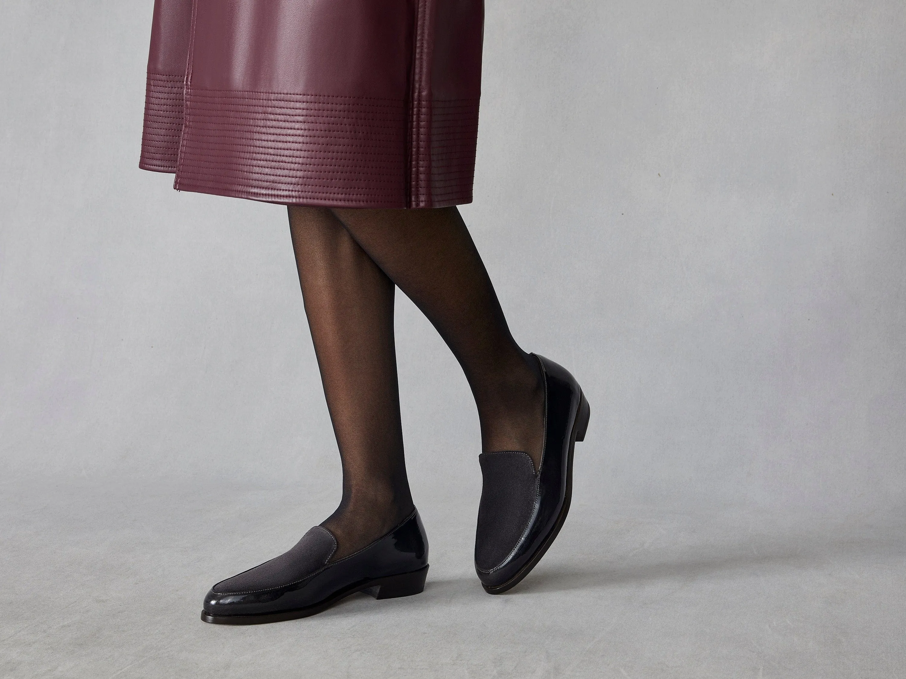 Ada Loafers in Peppercorn Patent and Glove Suede