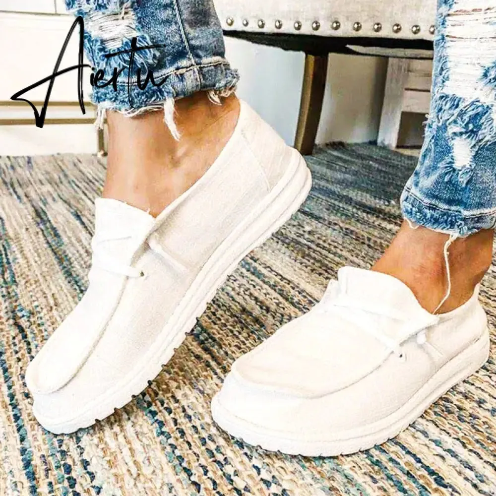 Aiertu Shoes Women Comfortable Flat Slip On Mujer Zapatillas Summer Vulcanize Canvas Sneakers Mocassin Female