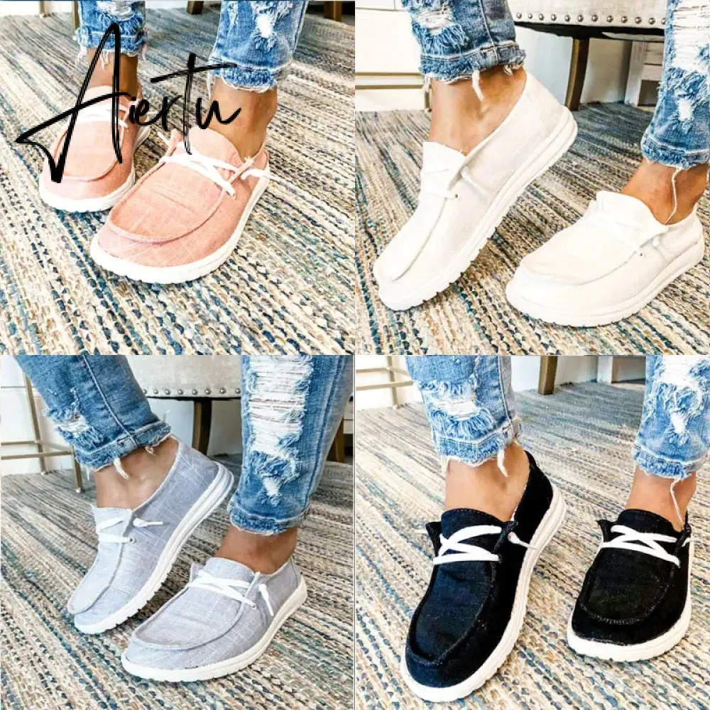 Aiertu Shoes Women Comfortable Flat Slip On Mujer Zapatillas Summer Vulcanize Canvas Sneakers Mocassin Female