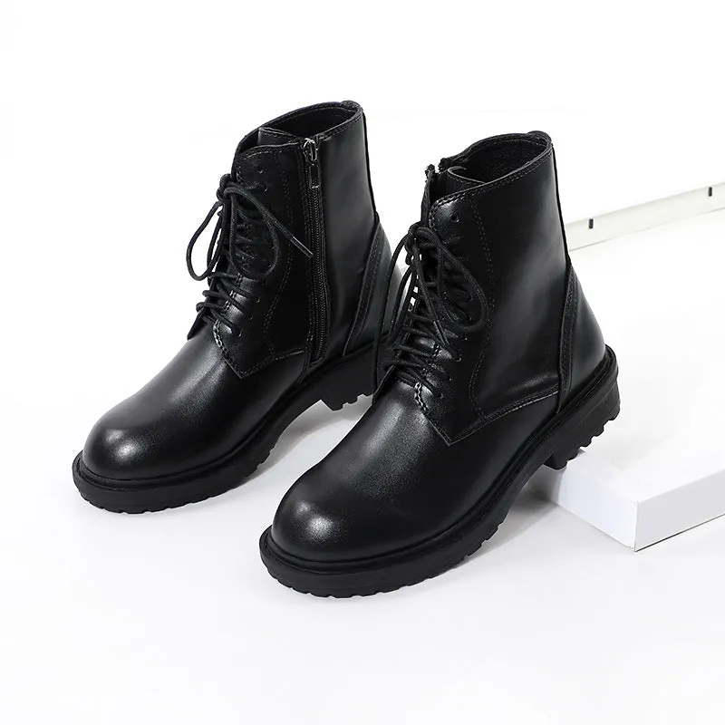 Ann Martin Boots for Women British Style  New All-Match Black Tie Chunky Heel Ankle Boots Ins Internet Celebrity Motorcycle Boots Fashion