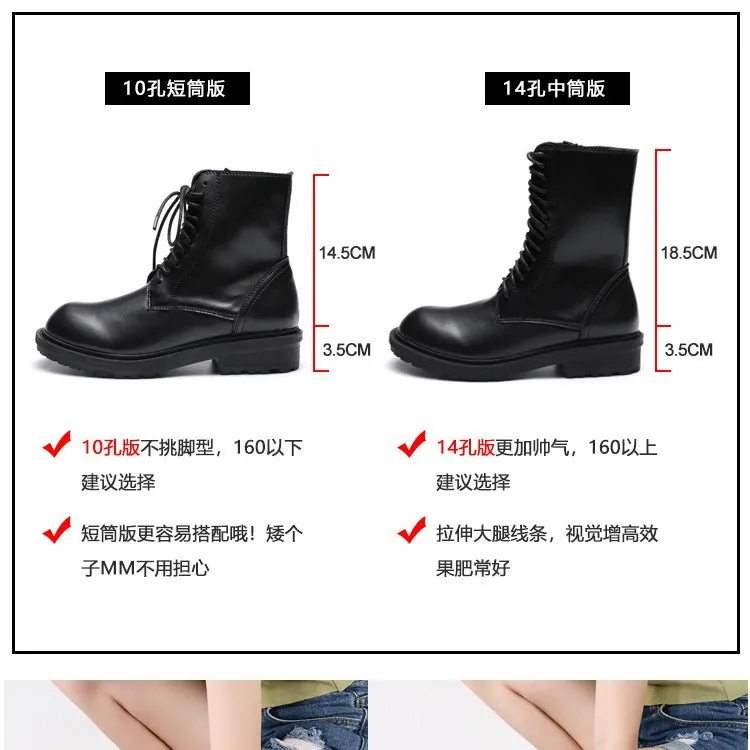 Ann Martin Boots for Women British Style  New All-Match Black Tie Chunky Heel Ankle Boots Ins Internet Celebrity Motorcycle Boots Fashion