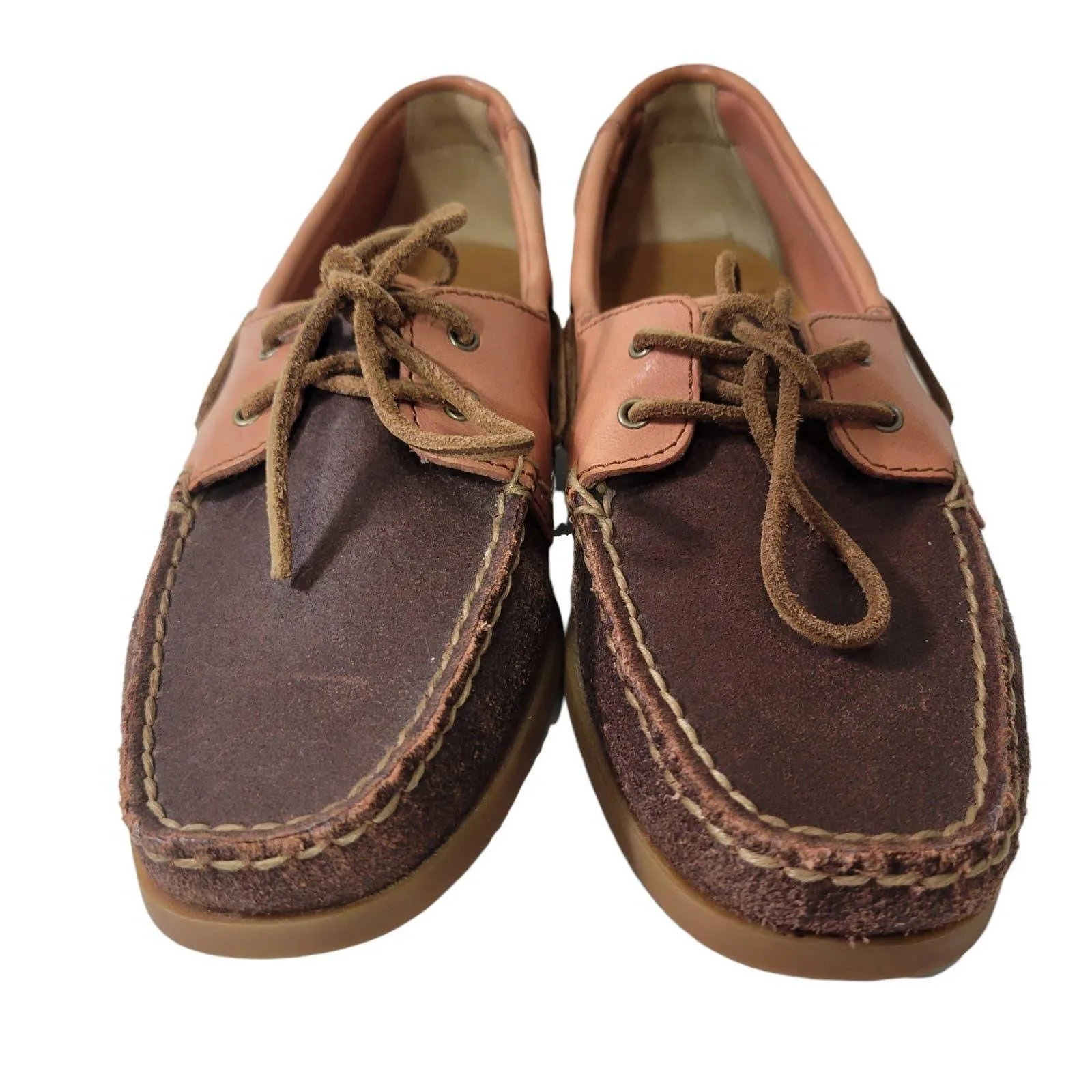 Ariat Boat Shoe Brown Yuma Lace Up Square Toe Deck Leather Moccasin Size 7