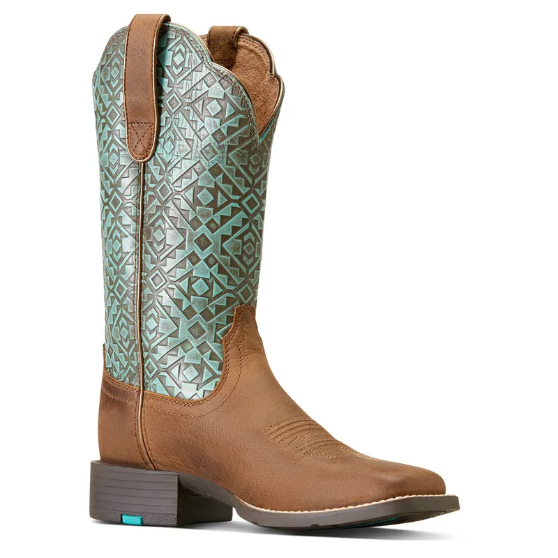 'Ariat' Women's 11" Round Up Western Square Toe - Old Earth / Turquoise Blanket