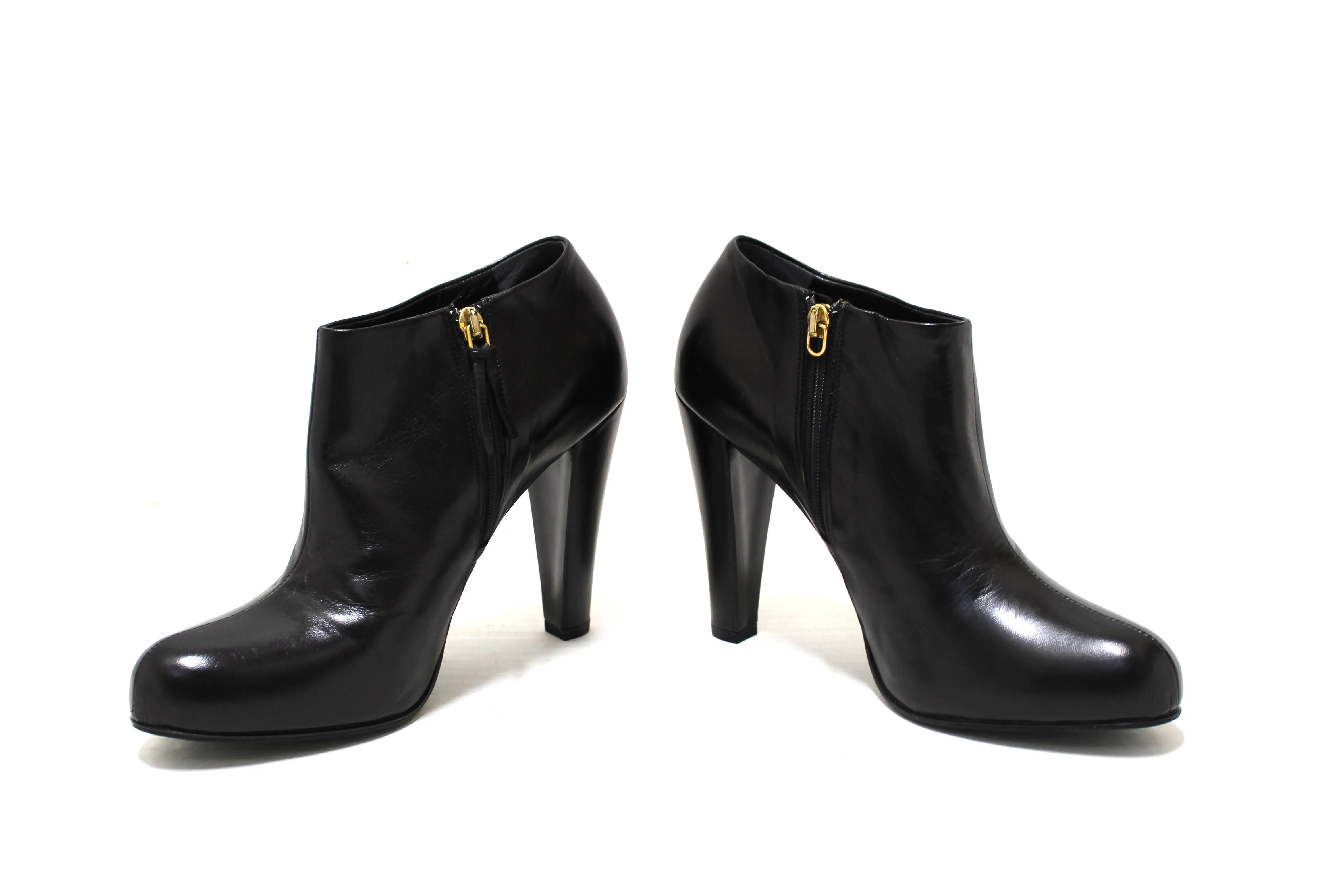 Authentic Miu Miu Black Leather Ankle Heel Boots Size 38