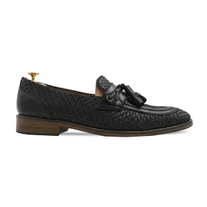 Barlata - Men's Black Hand Woven Calf Leather Loafer