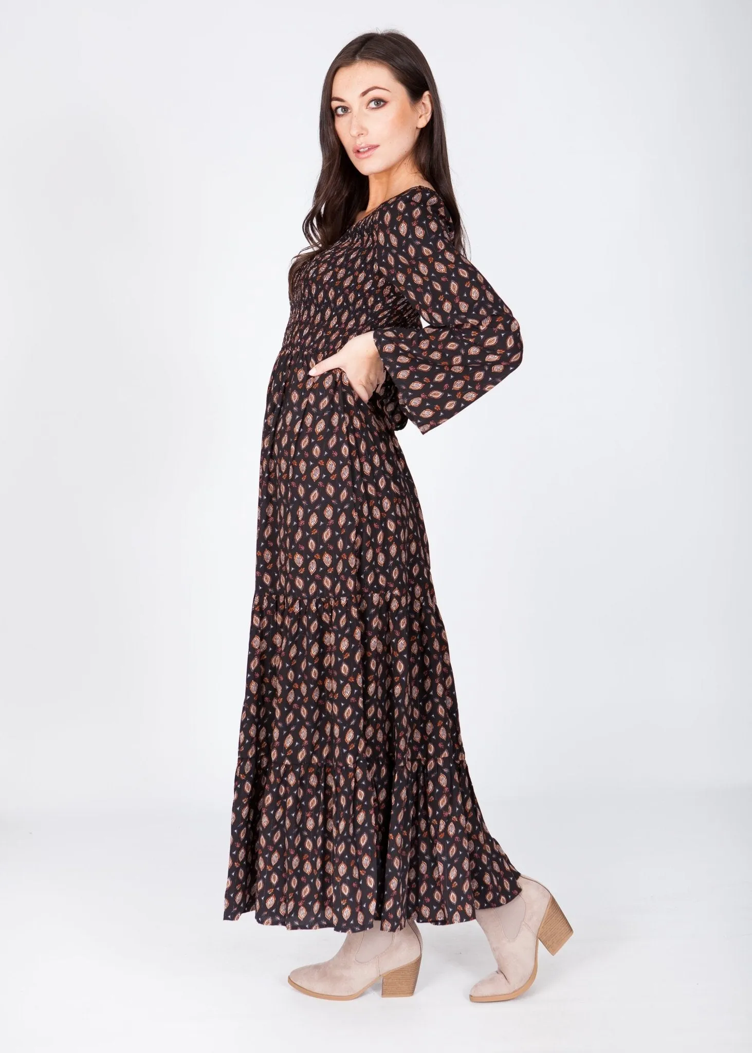 Becca Printed Maxi Dress In Black