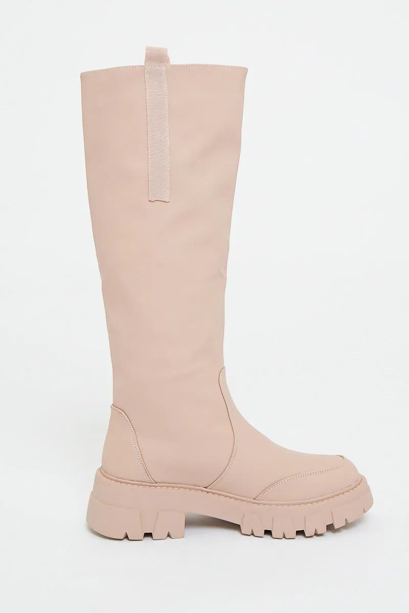 Beige Chunky Sole Wellington Boots - Makhi