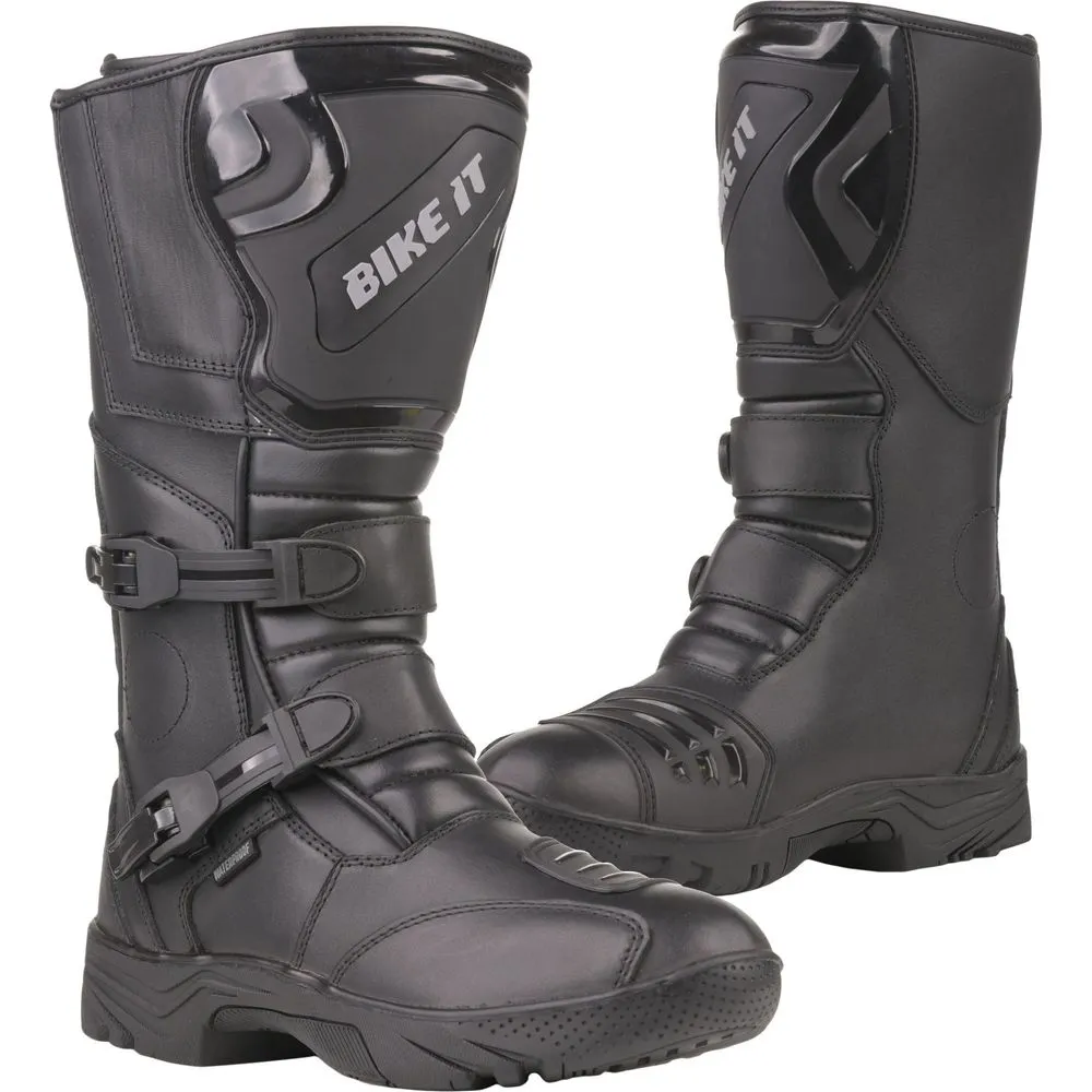 Bike It Triple-Black Motorcycle Adventure Boots Black