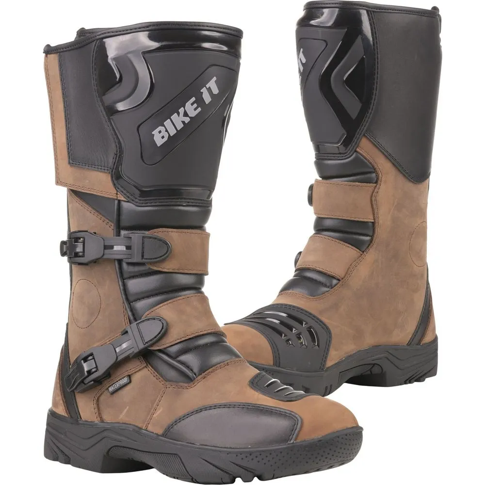 Bike It Triple-Black Motorcycle Adventure Boots Brown