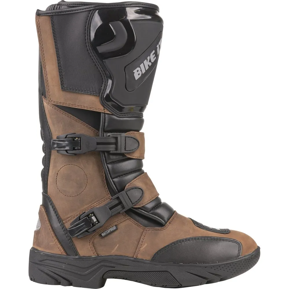 Bike It Triple-Black Motorcycle Adventure Boots Brown