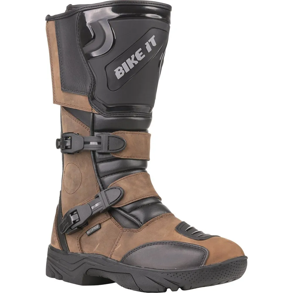 Bike It Triple-Black Motorcycle Adventure Boots Brown