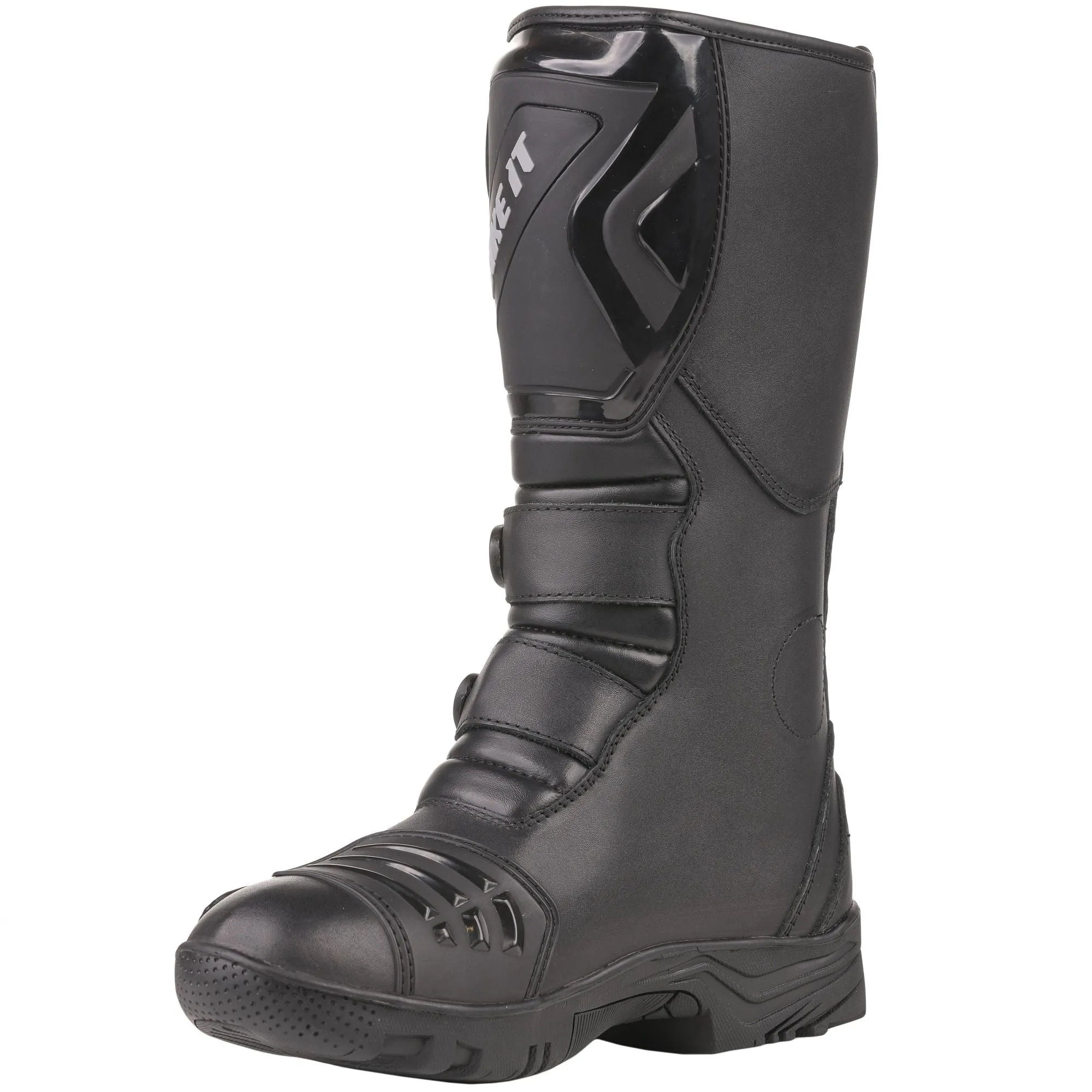 Bikeit Triple Black CE Leather Waterproof Adventure Boots - Black