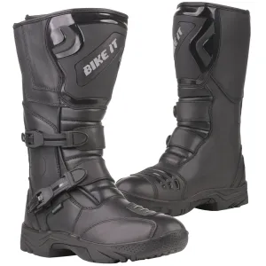 Bikeit Triple Black CE Leather Waterproof Adventure Boots - Black