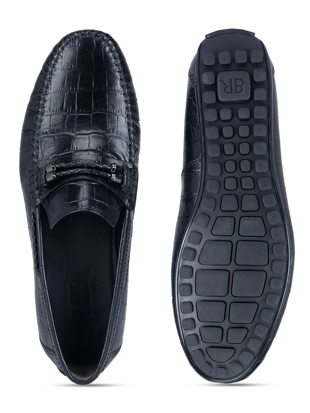 Black Croco Textrured Moccasins