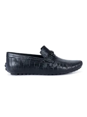 Black Croco Textrured Moccasins