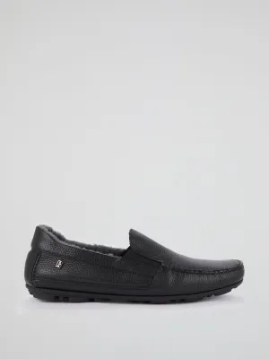 Black Fur Trim Moccasins