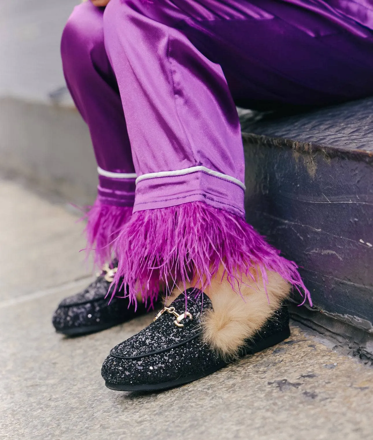 Black Glitter Fur Loafers/Lola