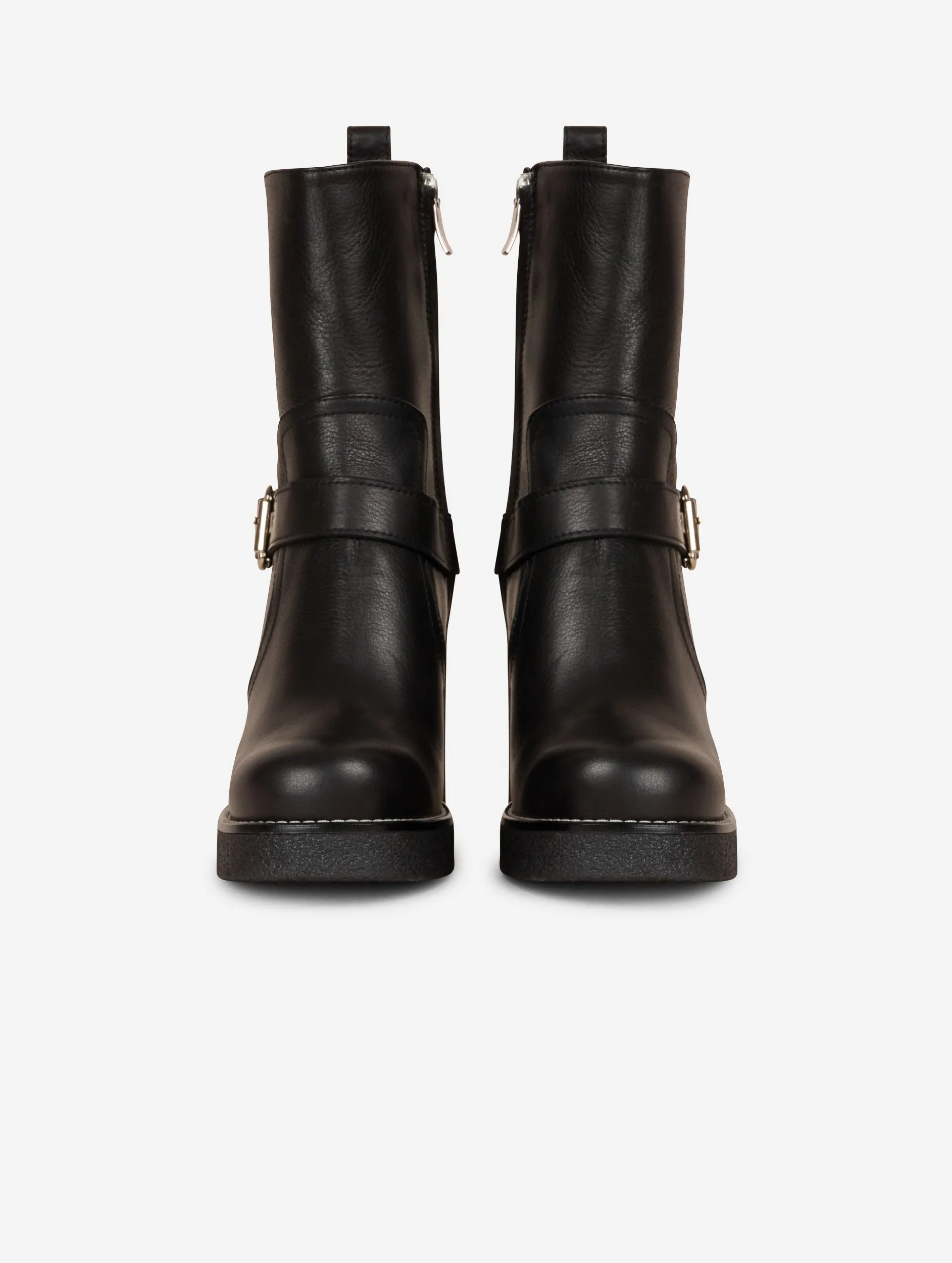 Black leather biker boots