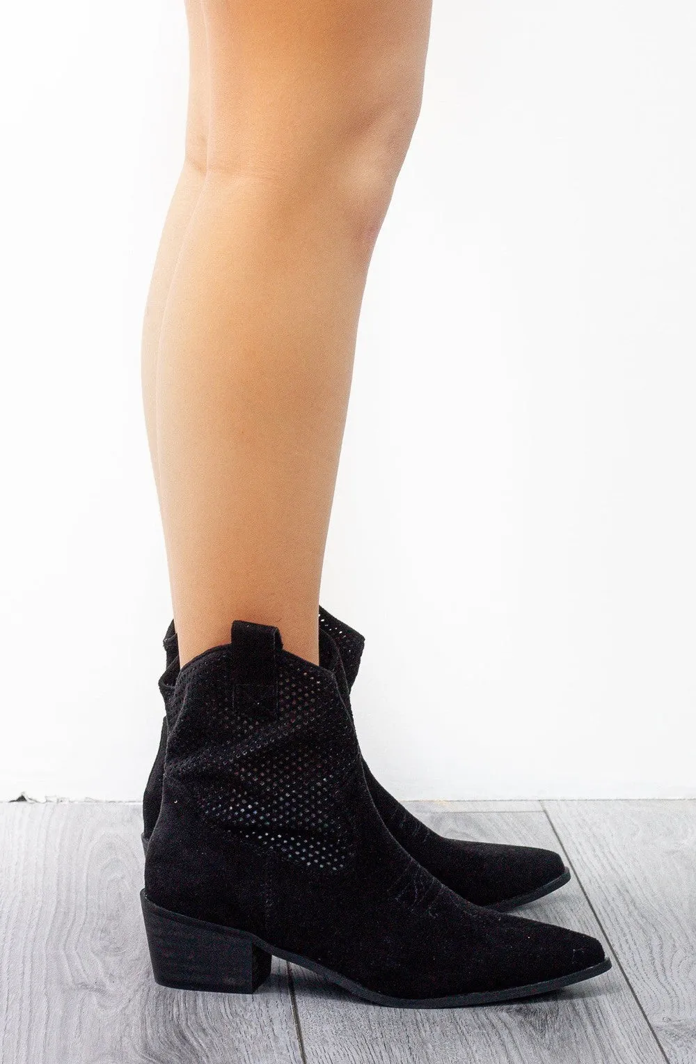 Black Low Rise Cut Out Cowboy Boot