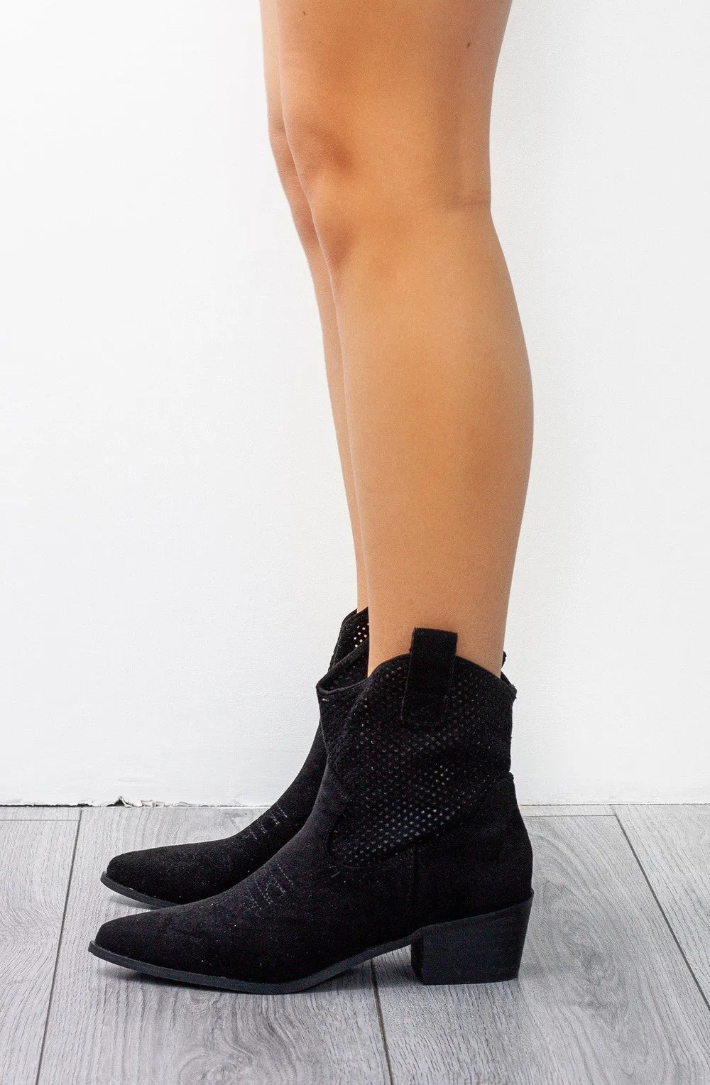 Black Low Rise Cut Out Cowboy Boot