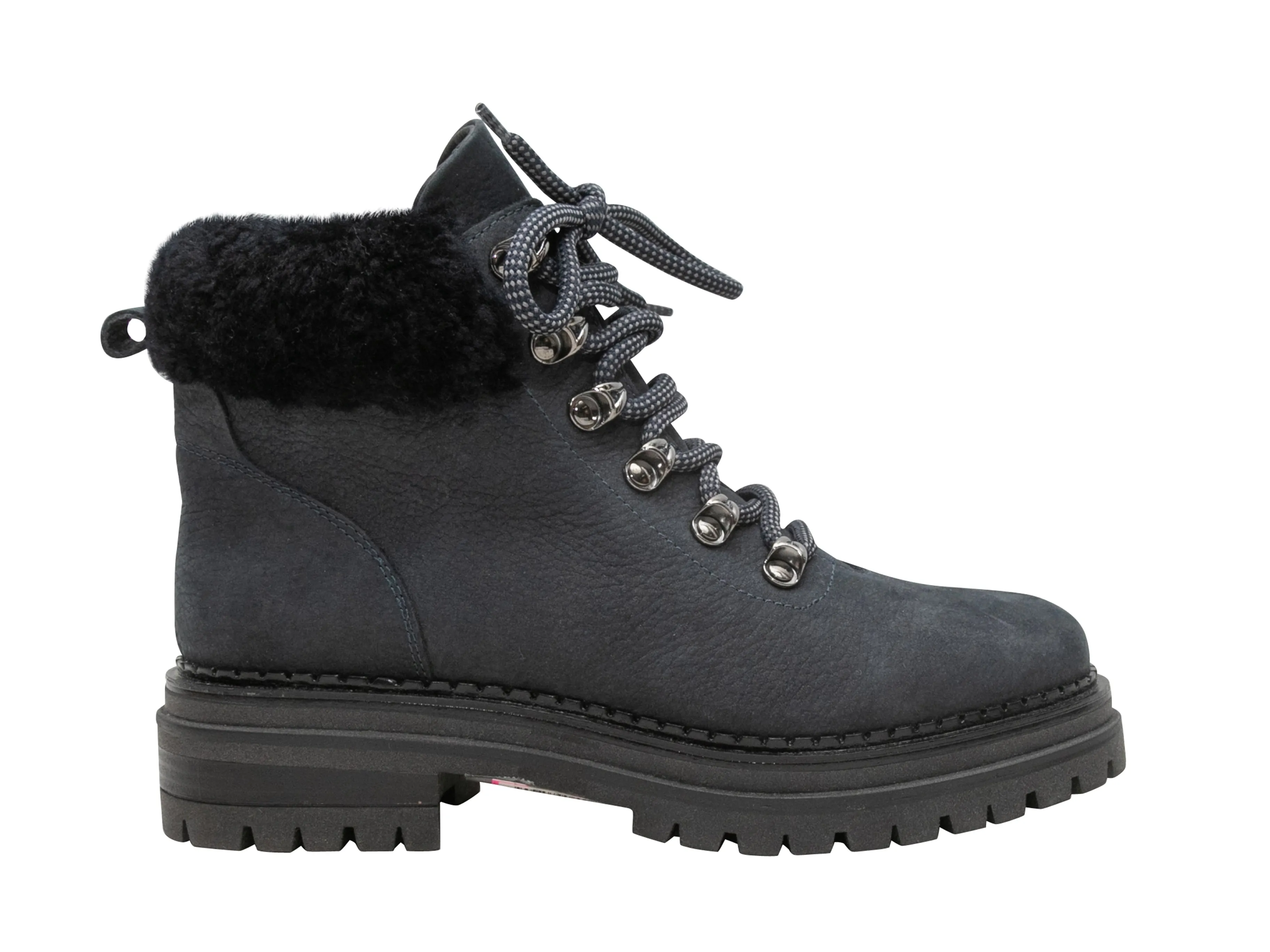 Black M.Gemi Leather & Shearling Combat Boots Size 37