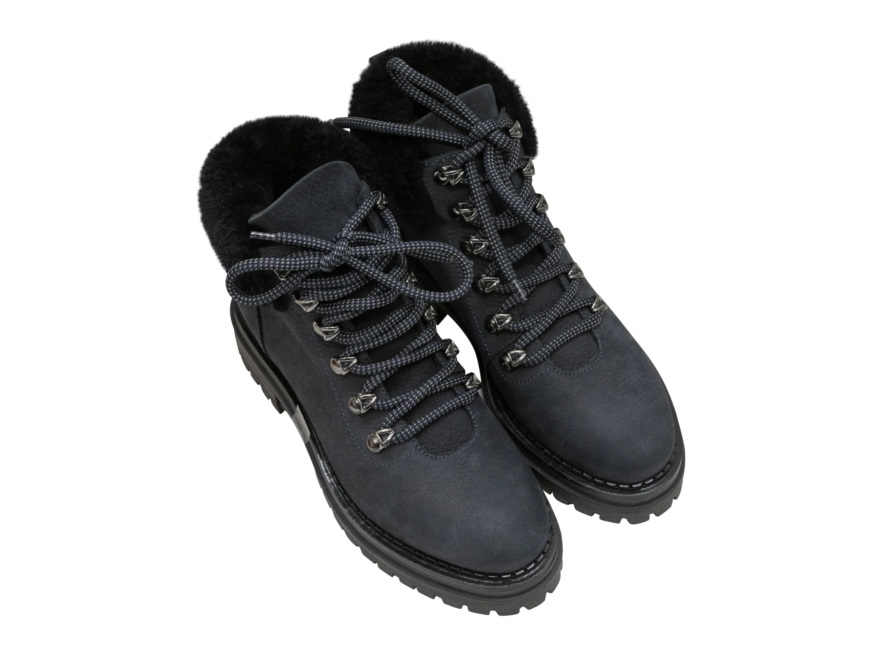 Black M.Gemi Leather & Shearling Combat Boots Size 37