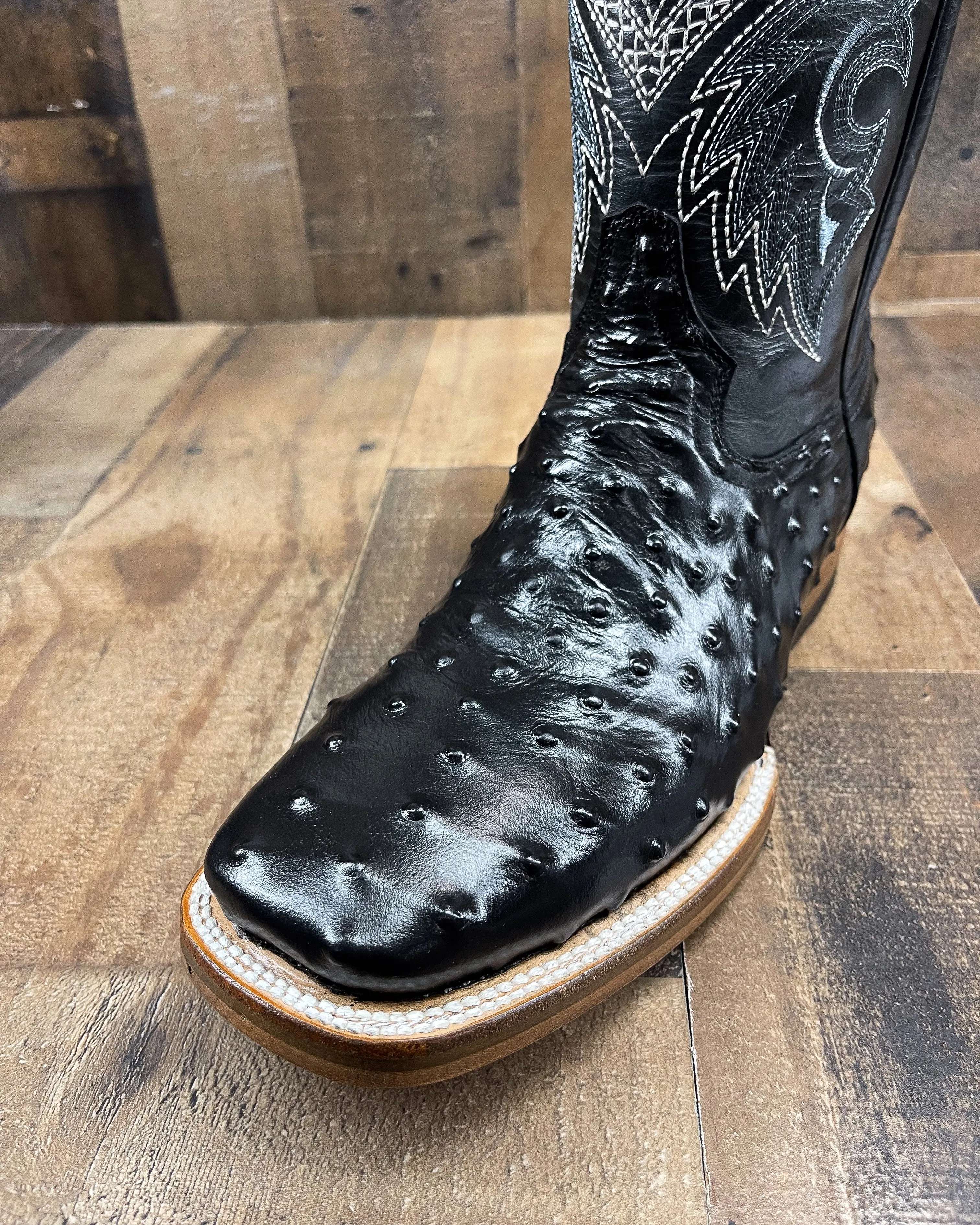 BLACK OSTRICH AB1 | MEN SQUARE TOE COWBOY BOOTS