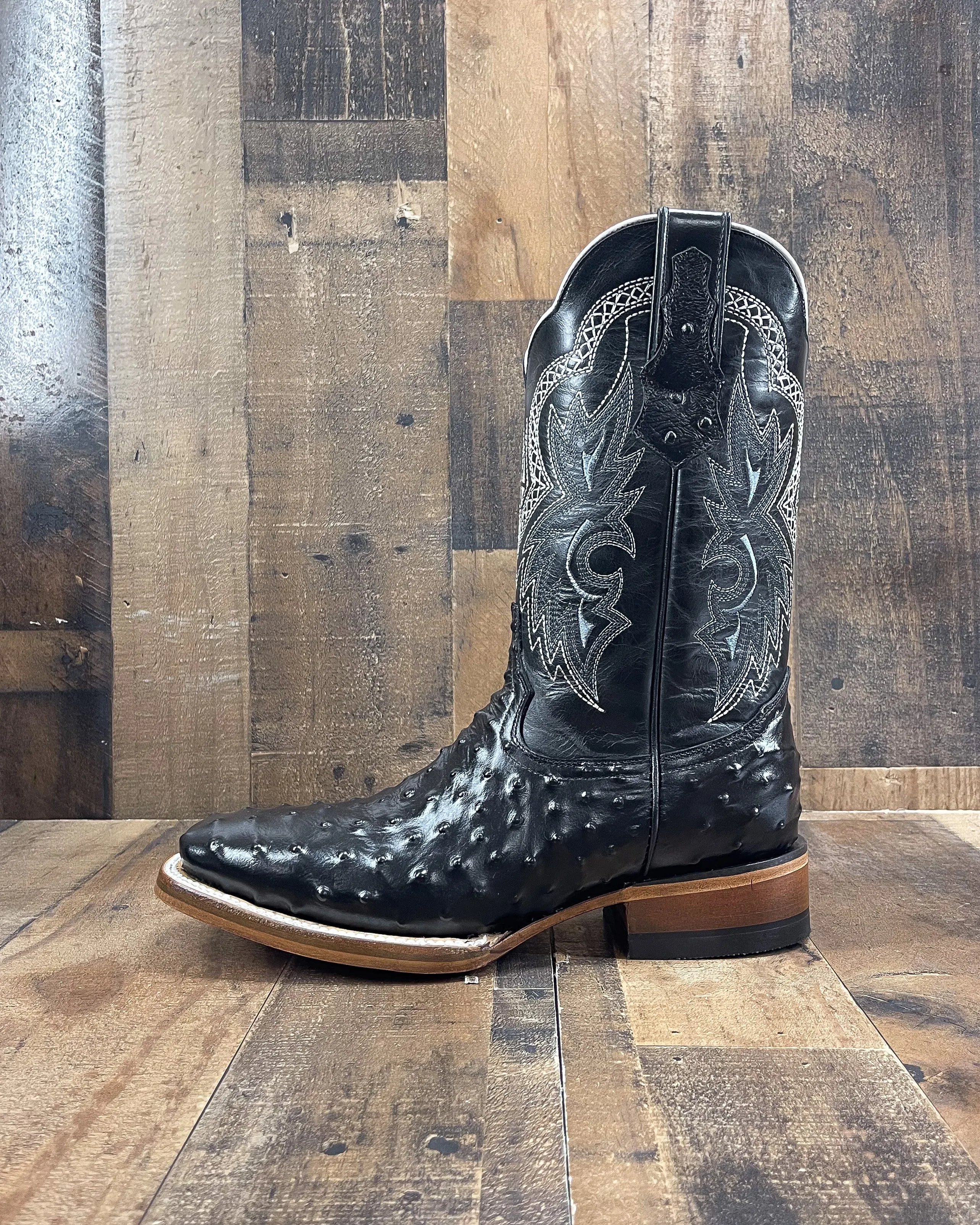 BLACK OSTRICH AB1 | MEN SQUARE TOE COWBOY BOOTS