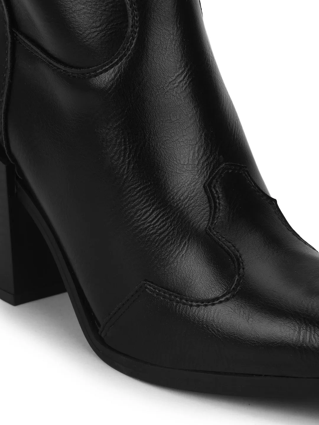 Black Pu Ankle Length Block Heel Boots