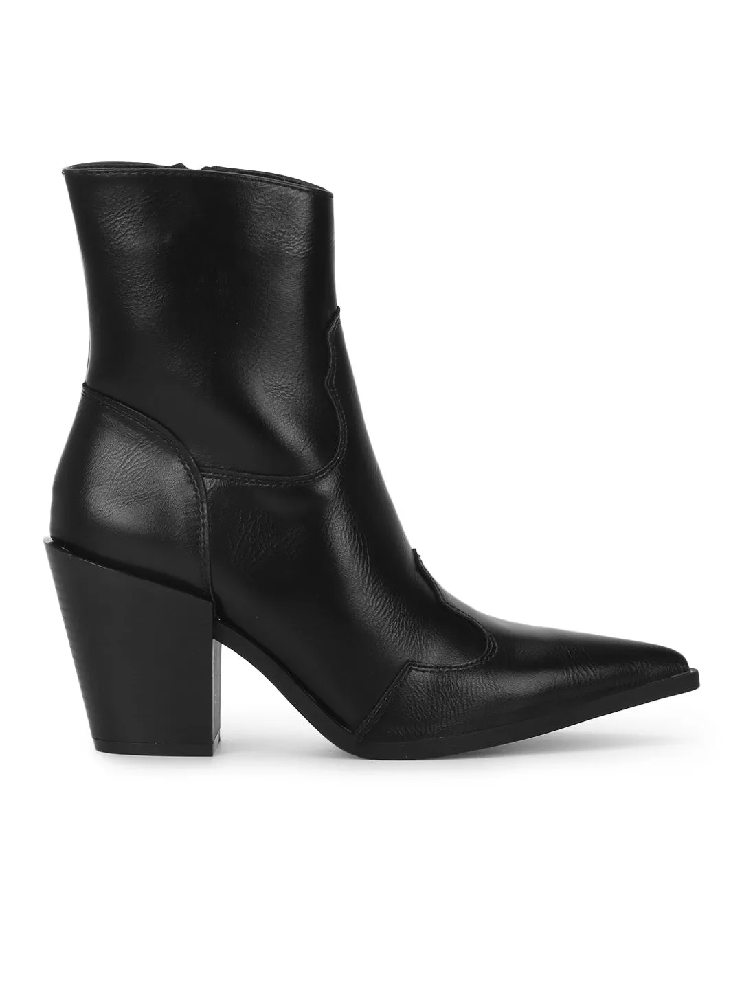 Black Pu Ankle Length Block Heel Boots