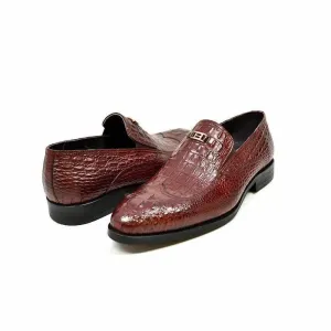 British Walkers Shiraz Men's Bordeaux Crocodile Leather Loafers