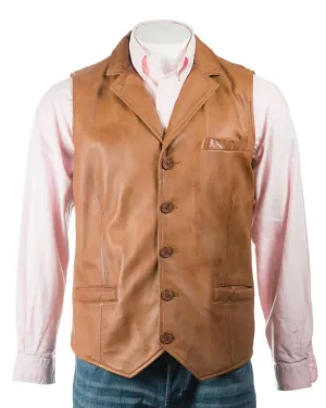 Brown Genuine Leather Biker Vest