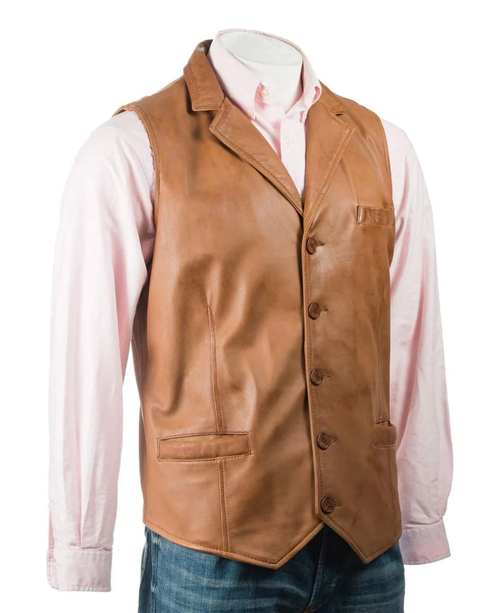 Brown Genuine Leather Biker Vest