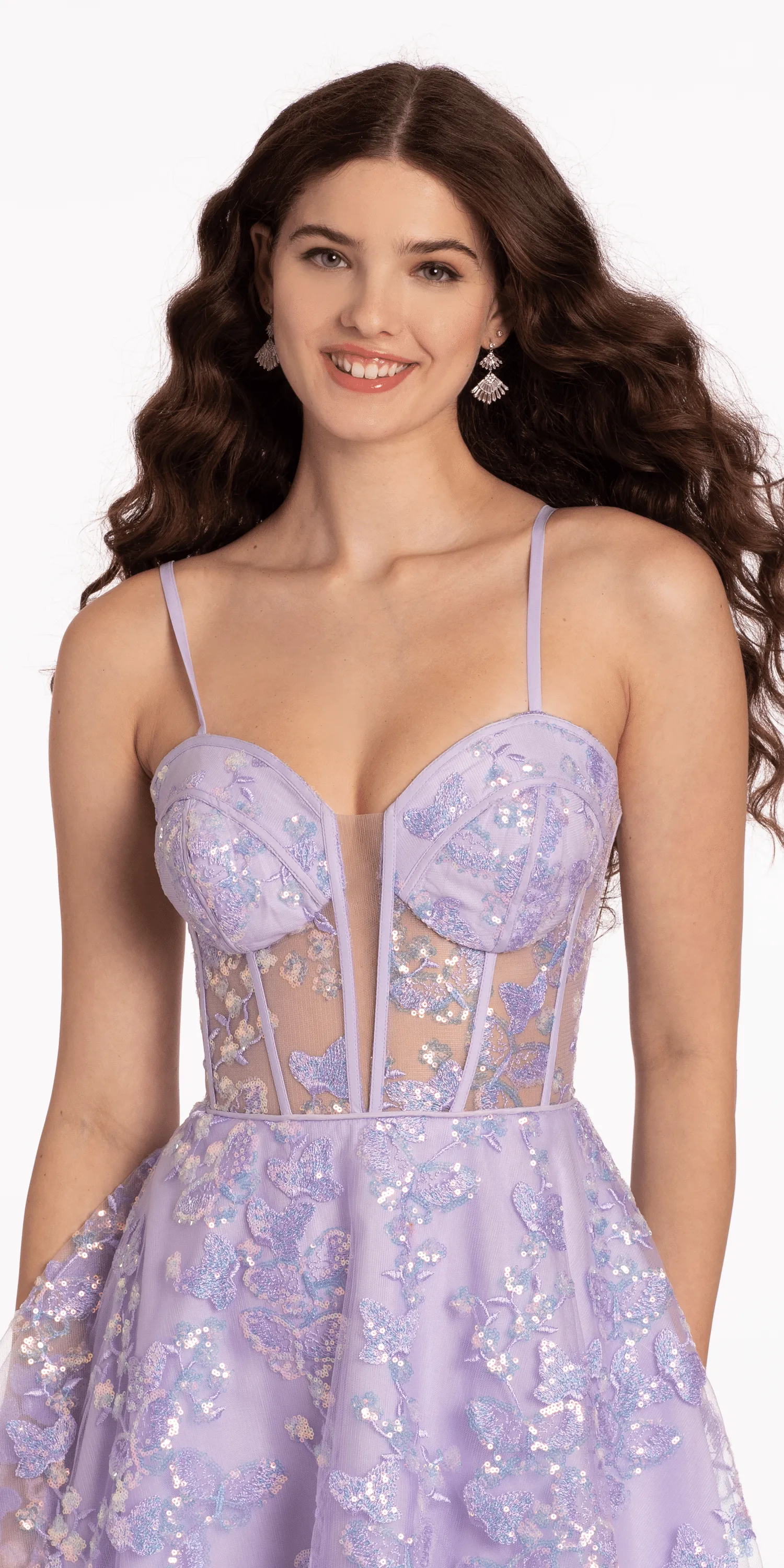 Butterfly Sequin Sweetheart Mesh Corset Skater Dress