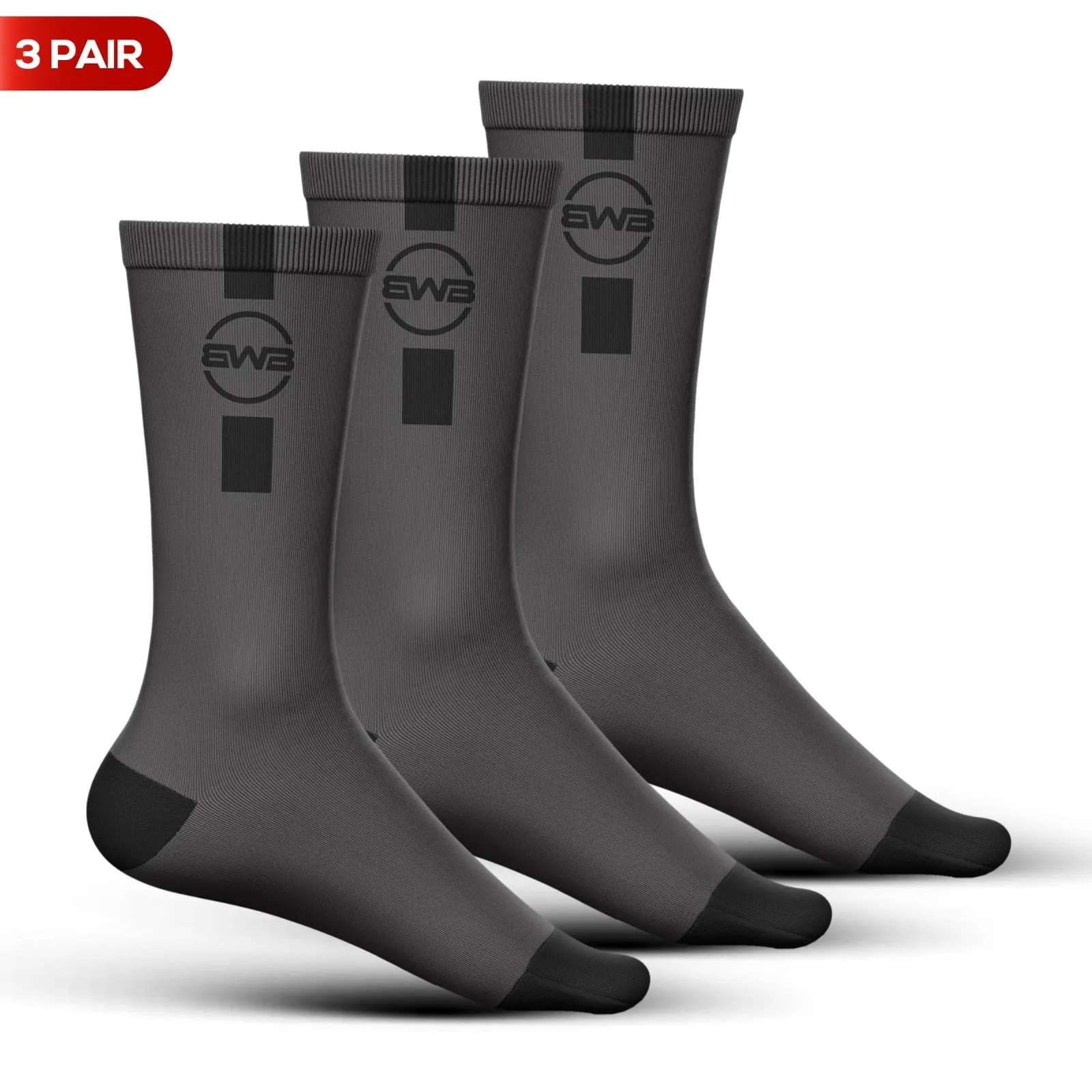 BWB 3 Pairs Grey Crew Cycling Socks