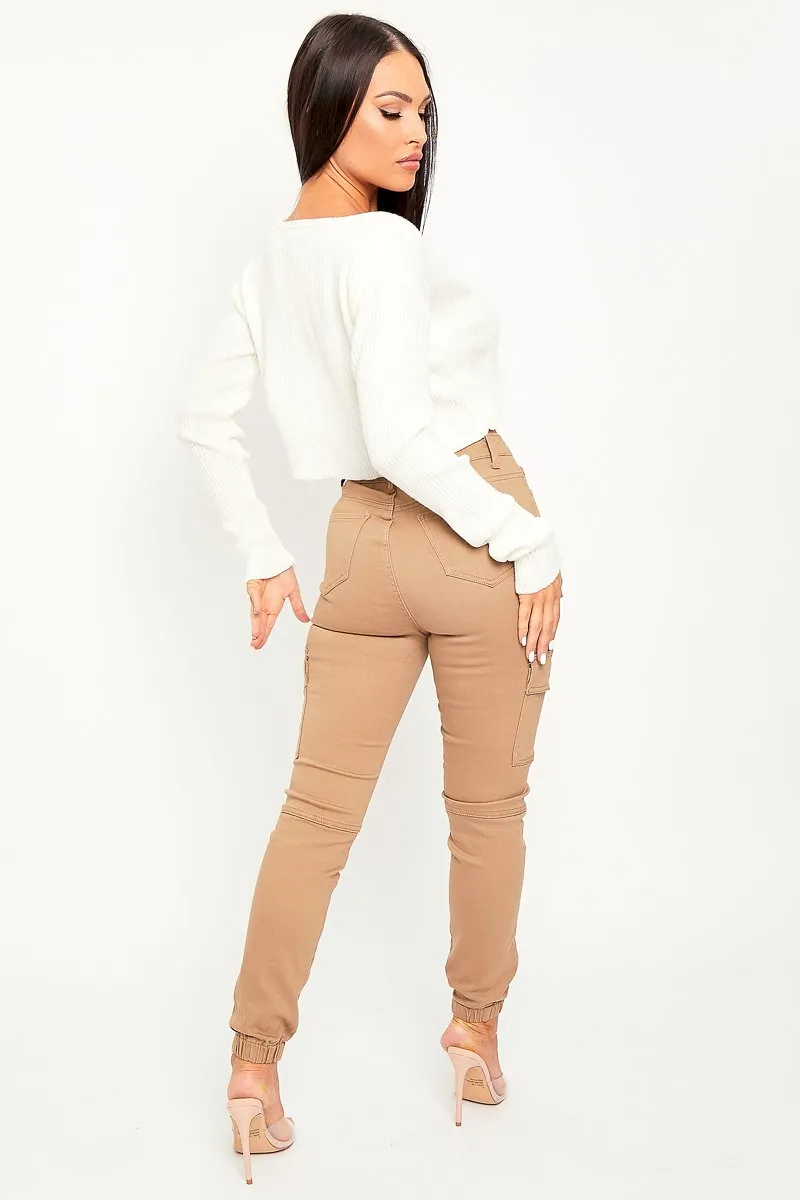 Camel Denim Cargo Jeans - Destany