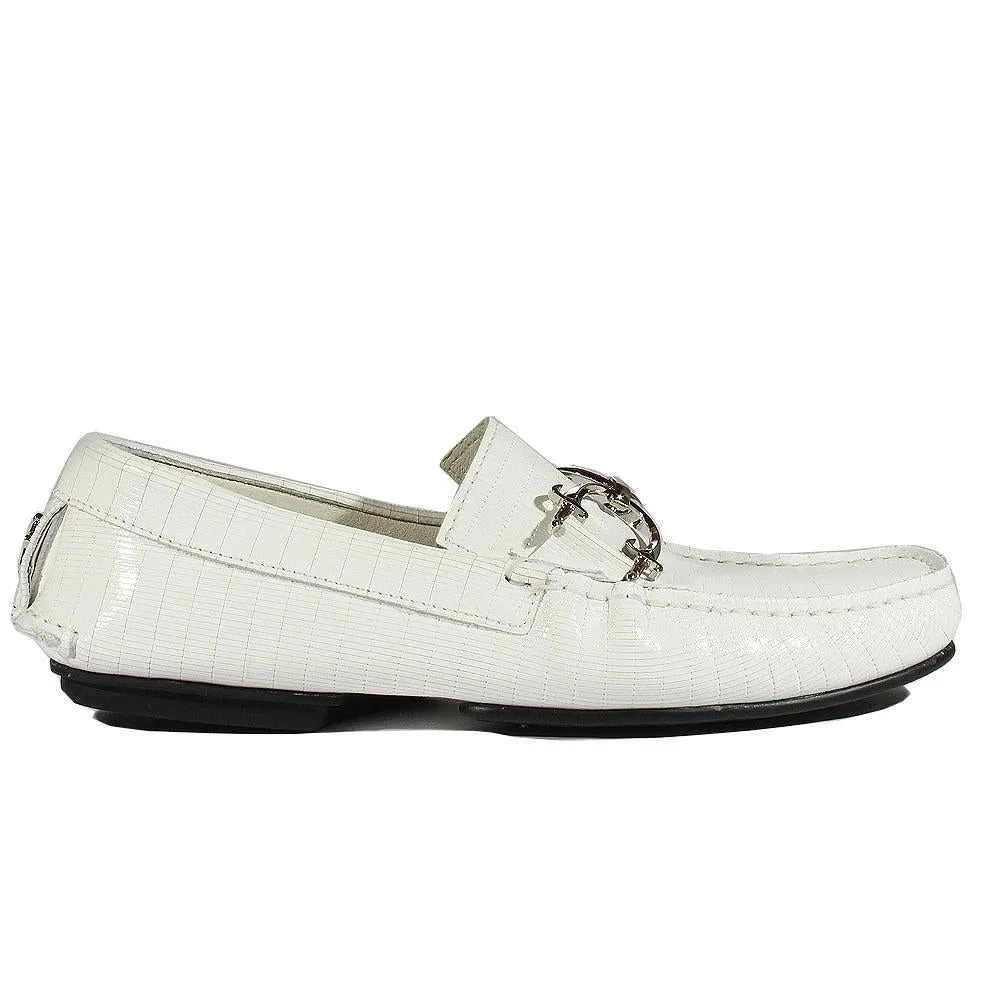 Cesare Paciotti Luxury Italian Men's Designer Shoes White Glass Leather Moccasins (CPM2352)