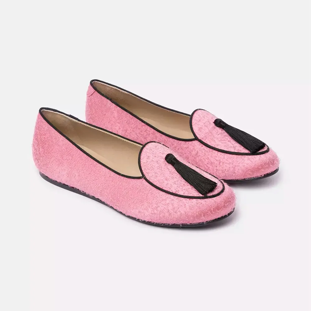 Charles Philip Elegant Pink Velvet Moccasins with Tassel Detail