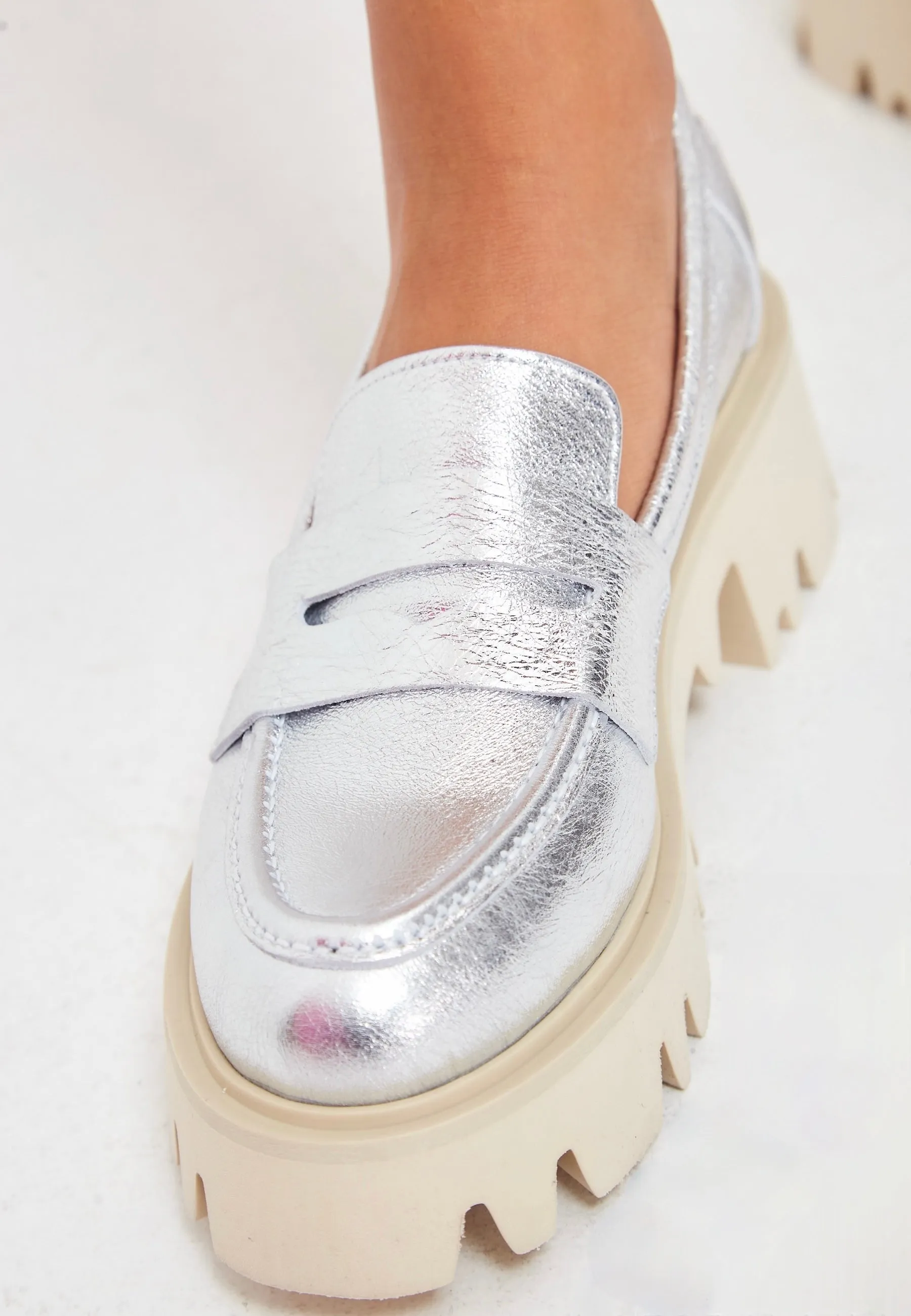 Chunky Platform Loafers - Silver