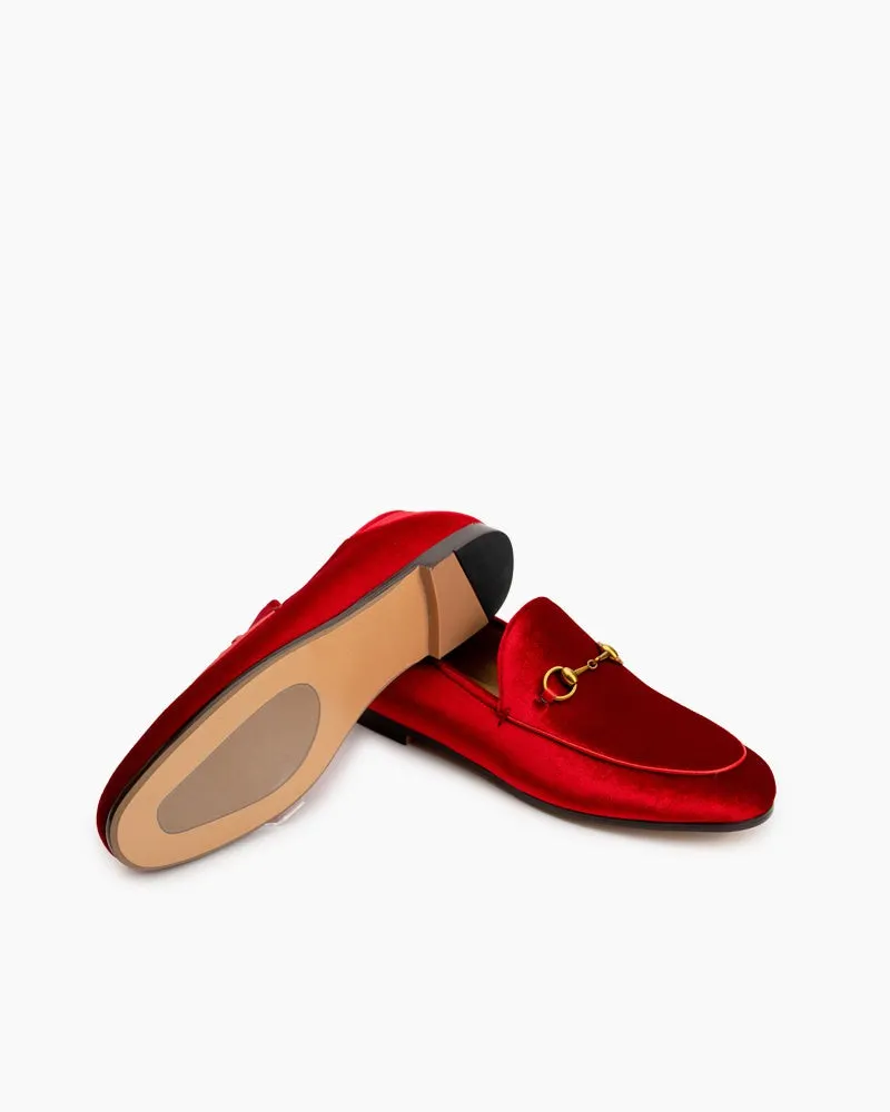 Classic Metal Buckle Velvet Loafers