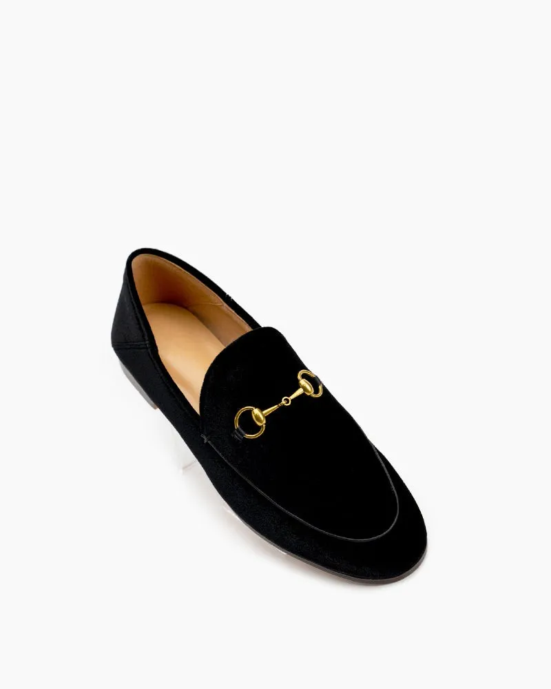 Classic Metal Buckle Velvet Loafers