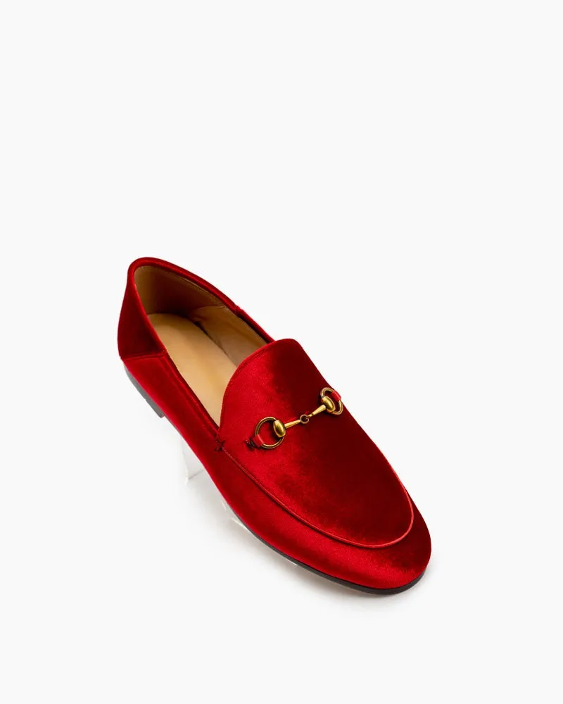 Classic Metal Buckle Velvet Loafers