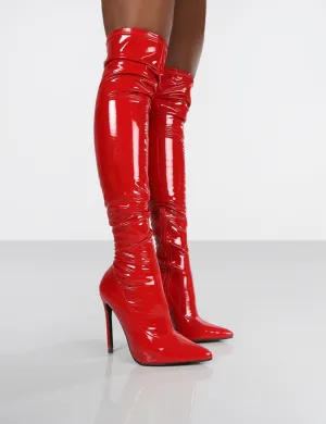 Confidence Red Patent Stiletto Heeled Over The Knee PU Boots