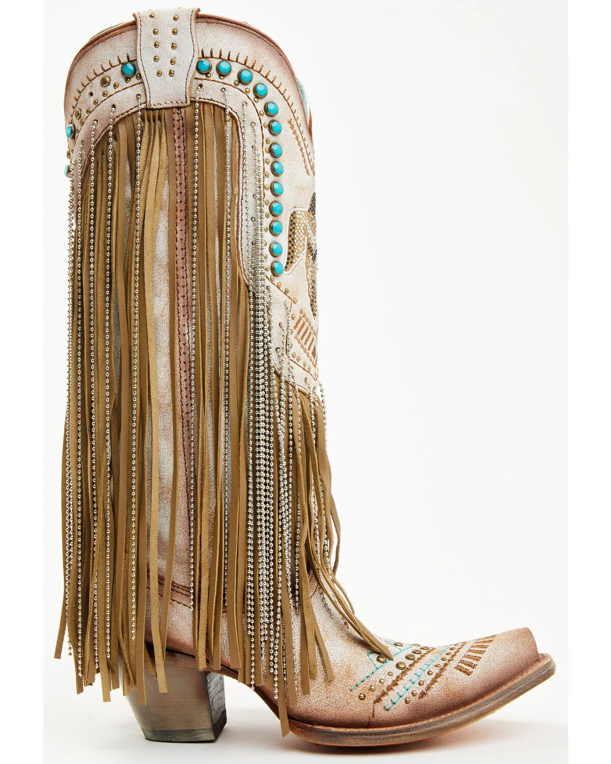 Corral Women's Beige Eagle Crystal Fringe Tall Cowboy Boots style C4088