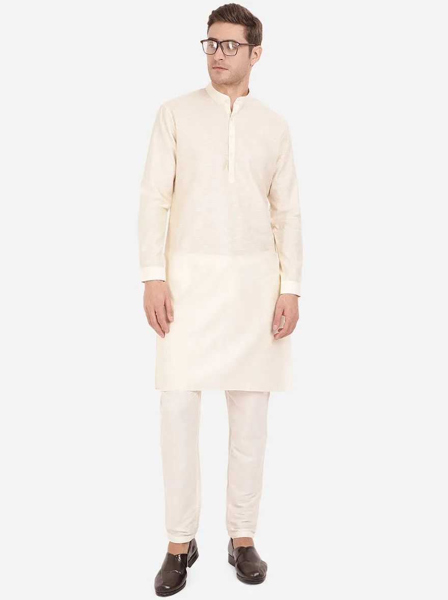 Cream Self Textured Regular Fit Modi Kurta | JadeBlue