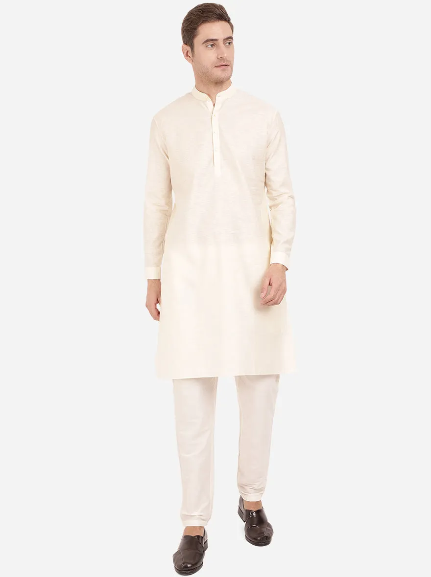 Cream Self Textured Regular Fit Modi Kurta | JadeBlue