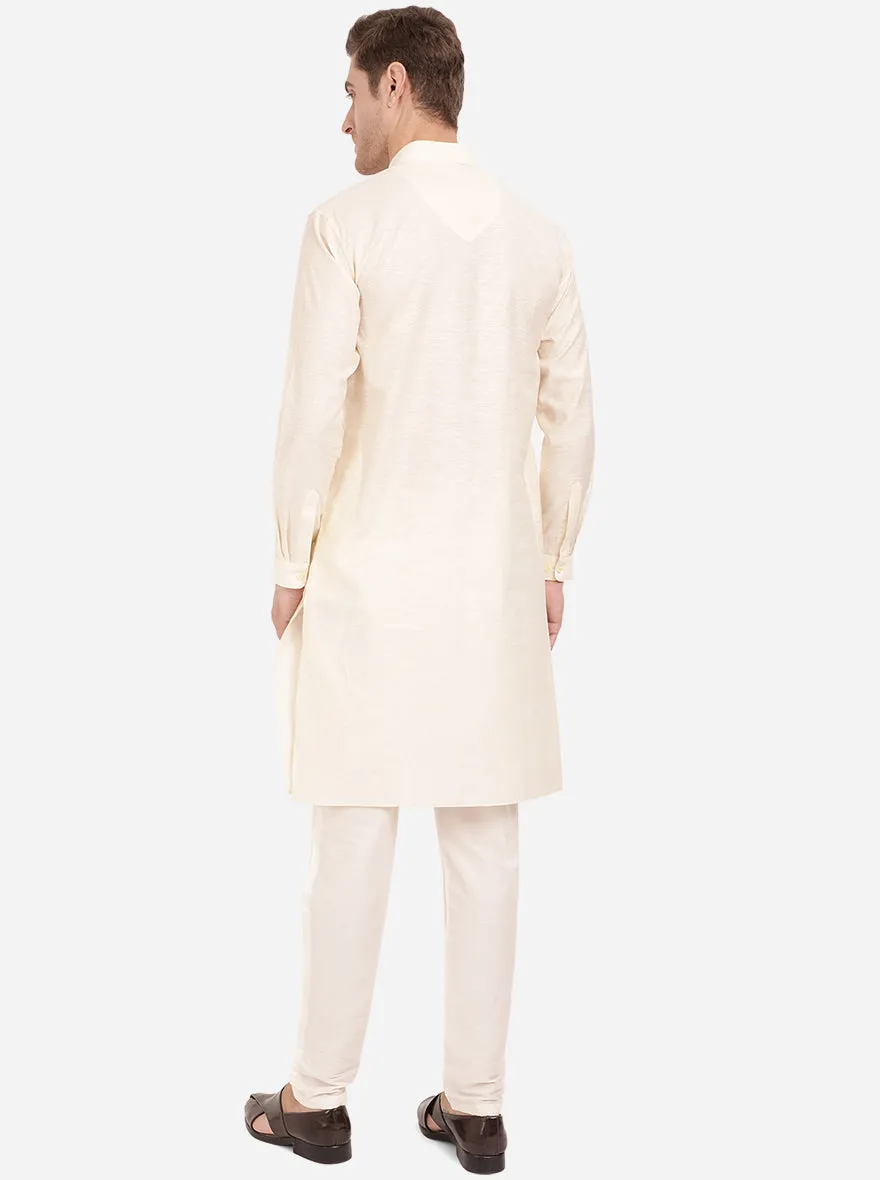 Cream Self Textured Regular Fit Modi Kurta | JadeBlue