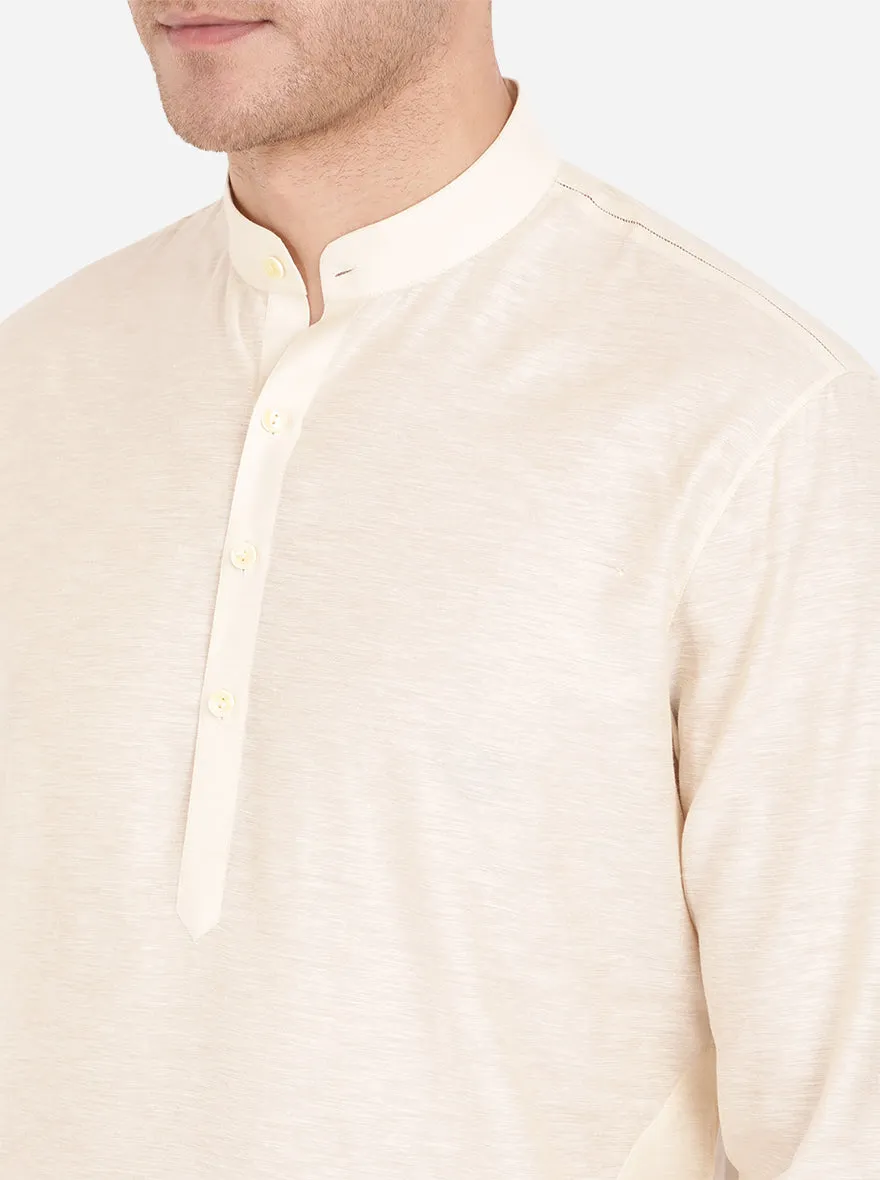 Cream Self Textured Regular Fit Modi Kurta | JadeBlue