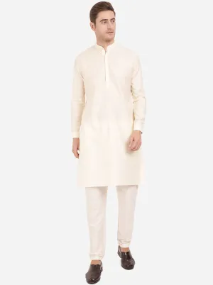 Cream Self Textured Regular Fit Modi Kurta | JadeBlue